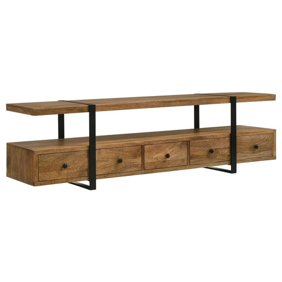Benjara 70 Inch TV Media Entertainment Console with 4 Drawers, Mango Wood, Brown