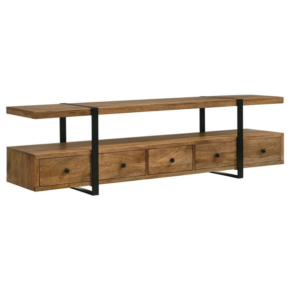 70 Inch TV Media Entertainment Console with 4 Drawers- Mango Wood- Brown
