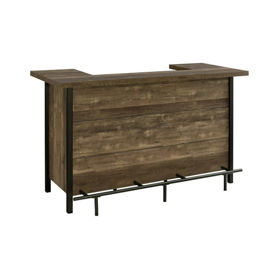 Benjara 71" Rectangular Home Bar Serving Unit- Storage Shelves- 2 Tiers- Brown