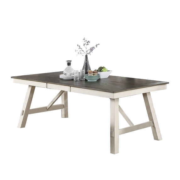 Lexi 78 Inch Classic Dining Table Rubberwood Extendable Leaf Gray White
