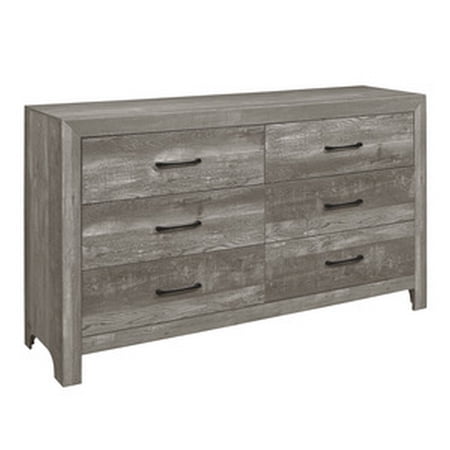Adia 59 Inch Wide 6 Drawer Dresser Metal Handles Wood Grain Rustic Gray