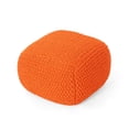 thumbnail image 1 of Benjara BM326927 21 in. Alen Knitted Pouf with Handwoven Cube, Orange Cotton, 1 of 5