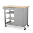 thumbnail image 1 of Benjara Alex Rolling Kitchen Bar Cart, 3 Shelves, 1 Cabinet, Brown Wood, Gray, 1 of 5