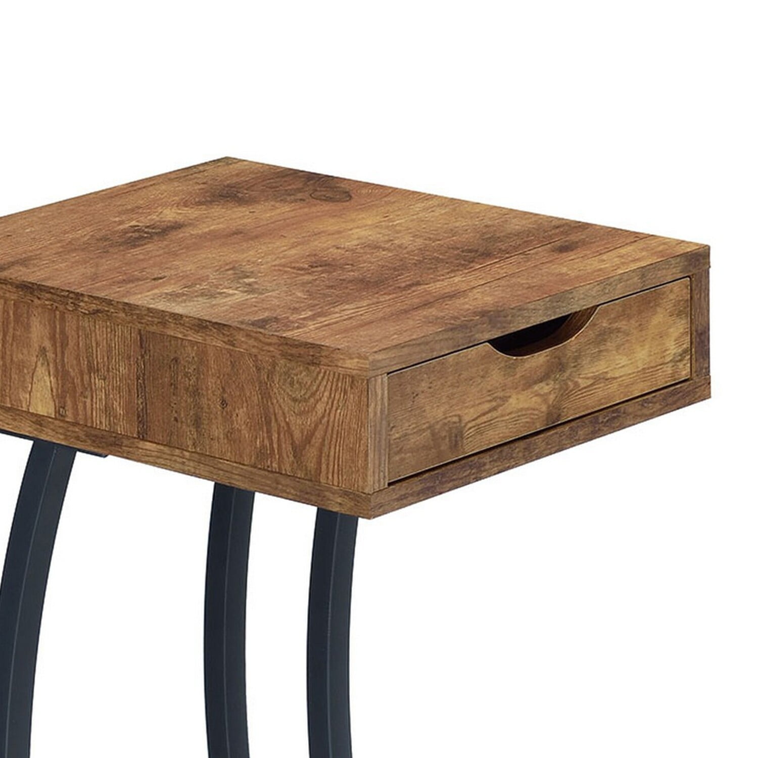 Antique Nutmeg and Gunmetal Square Wood Metal Accent Table
