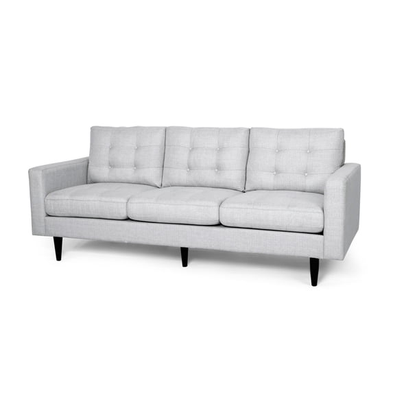 Benjara Apex Sofa, 3 Seater, 83 Inch, Modern Button Tufted, Light Gray Fabric