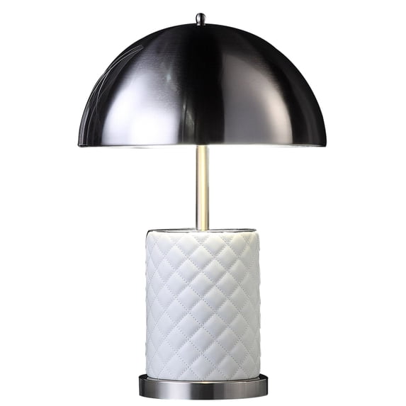 Aria 21 Inch Table Lamp - Round - Dome Shade - Dark Silver - White Faux Leather