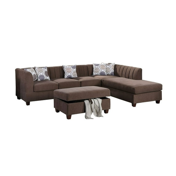 BenJara BM284357 Eli Chenille Fabric Channel Stitching Sectional Sofa Set, Brown - 3 Piece