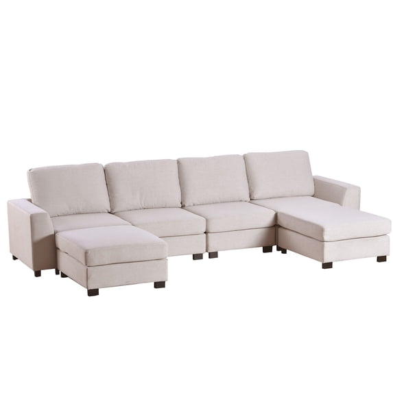 BenJara BM285853 Hazel U Shape Modern Modular Sectional Sofa with Ottomans & Beige Fabric