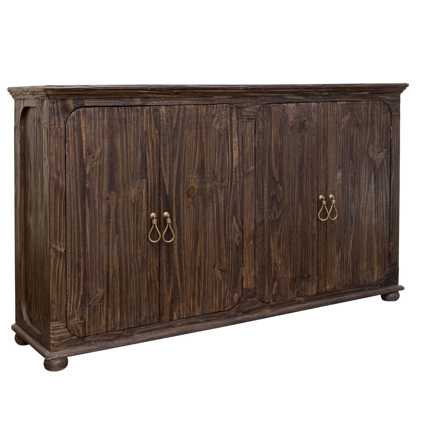 Nove 71 Inch Sideboard Console w Arch Glass Doors, Green Pine Wood, Bronze By Casagear Home