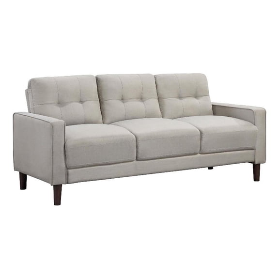 Bow 77 Inch Sofa- Grid Tufted Back- Track Arms- Self Welt Trim- Beige