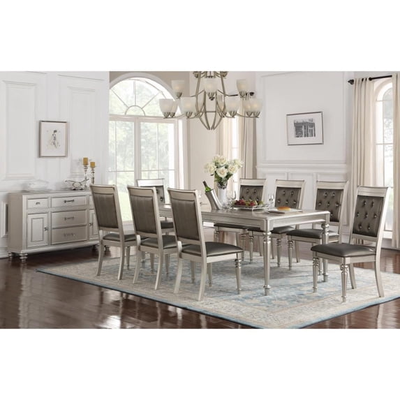 BenJara Brimmed with Opulence Dining Table In Rubber Wood Silver-Color:Silver