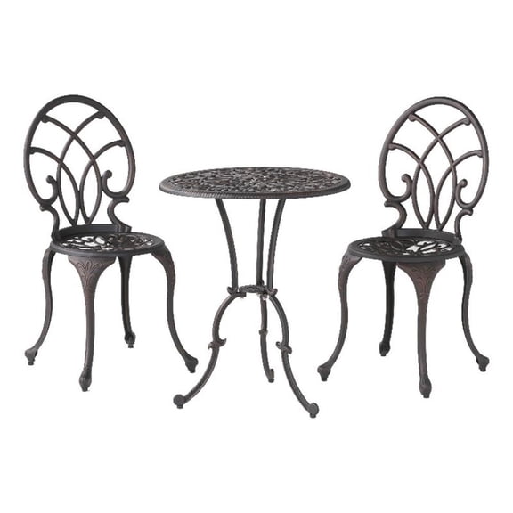 Benjara Charlie 3 pcs Bistro Set w Umbrella Hole- Cast Aluminum in Copper