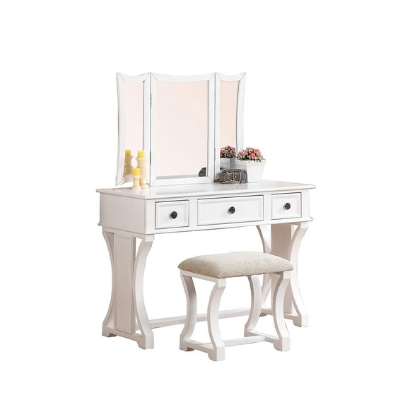 Modish Vanity Set Featuring Stool & Mirror White
