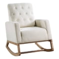 thumbnail image 1 of Clair Rocking Chair- Natural  Brown Solid Wood- Beige Button Tufted, 1 of 5