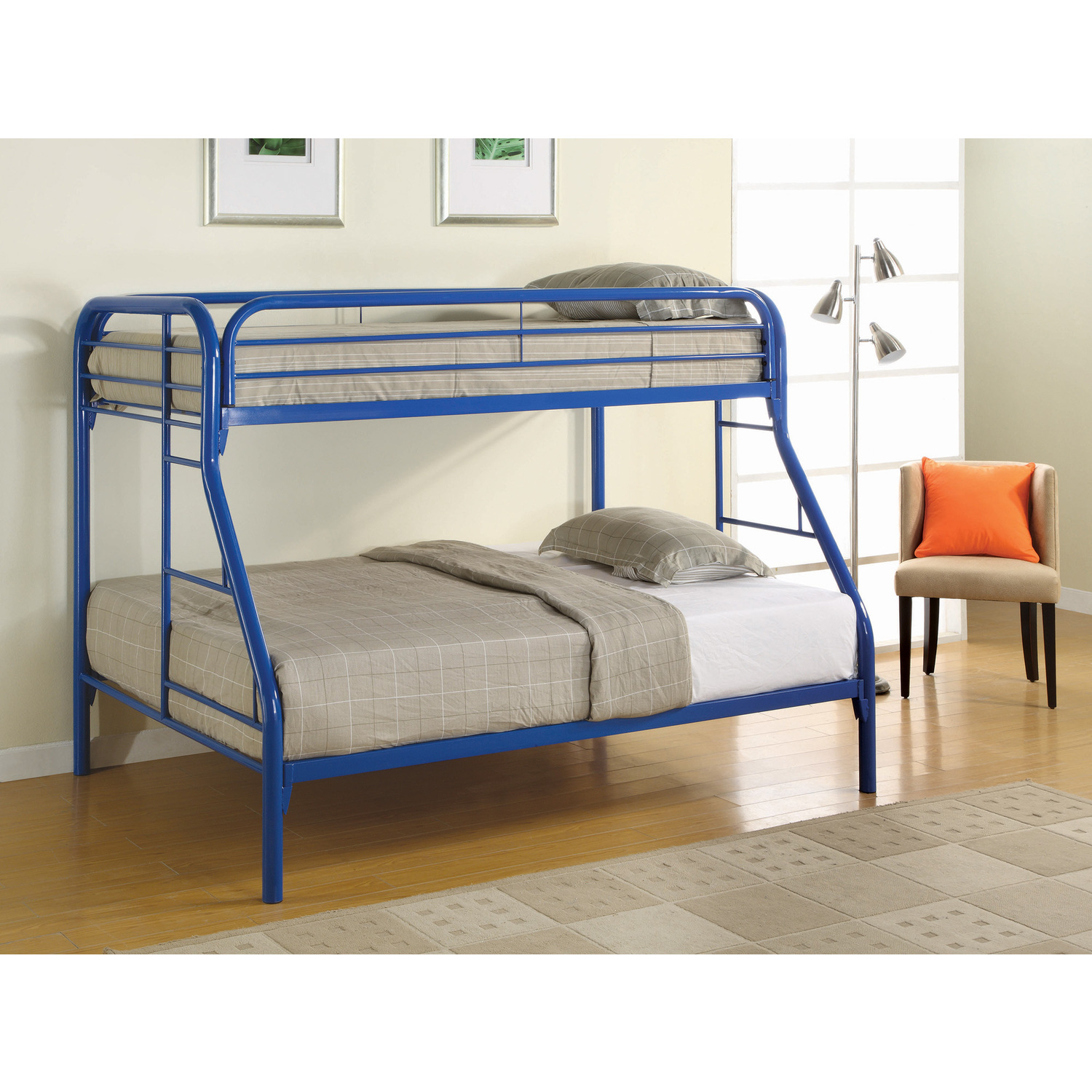 Side Bunks Benjara Classic Twin Over Full Bunk Bed with Side Ladders, Blue ...