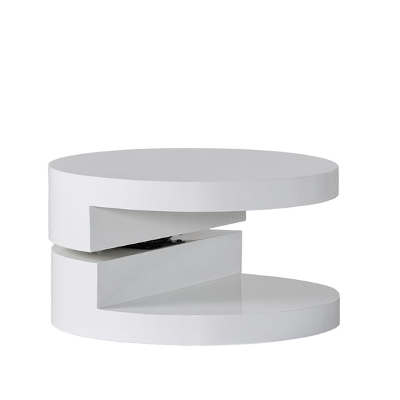 Benjara Coffee Table- Open Shelf- Rotating 24" Modern Round White Top