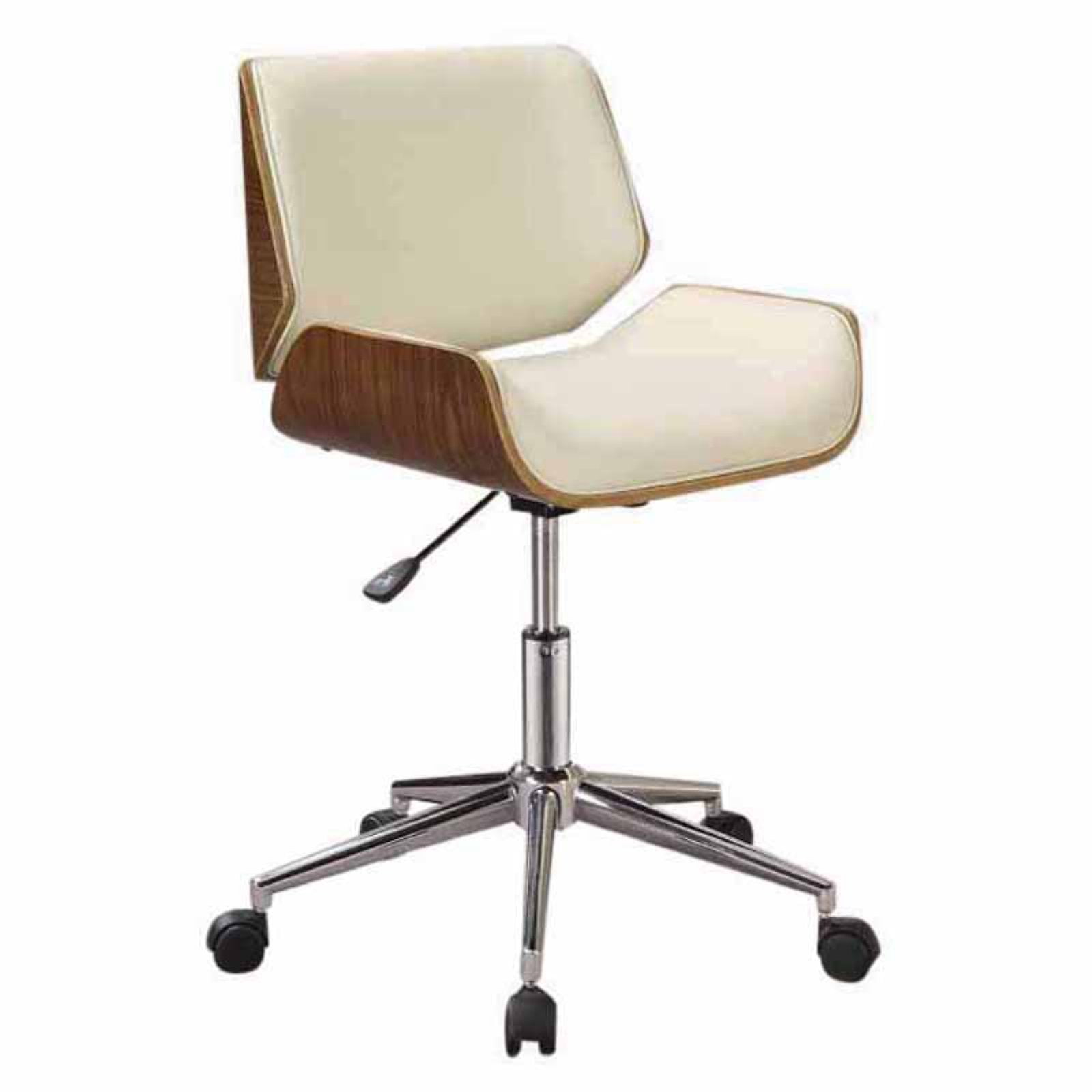 Modern Black Leatherette and Walnut Wood Swivel Task Chair