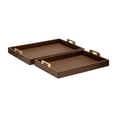 thumbnail image 1 of BenJara Eli 16, 18 Inch Set of 2 Trays, Stitched, Gold Handles, Brown Faux Leather, 1 of 5