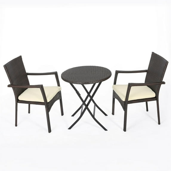 Benjara Elie Outdoor Bistro Table Set with 2 Chairs, Brown PE Rattan Wicker