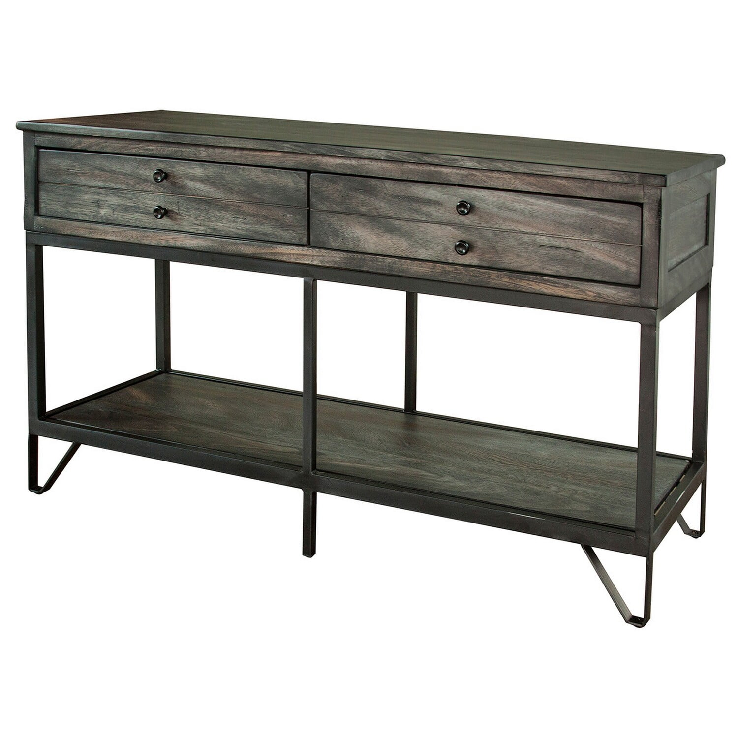 BenJara Ello 50 Inch 2 Drawer Sofa Table, Open Shelf, Hairpin Legs ...