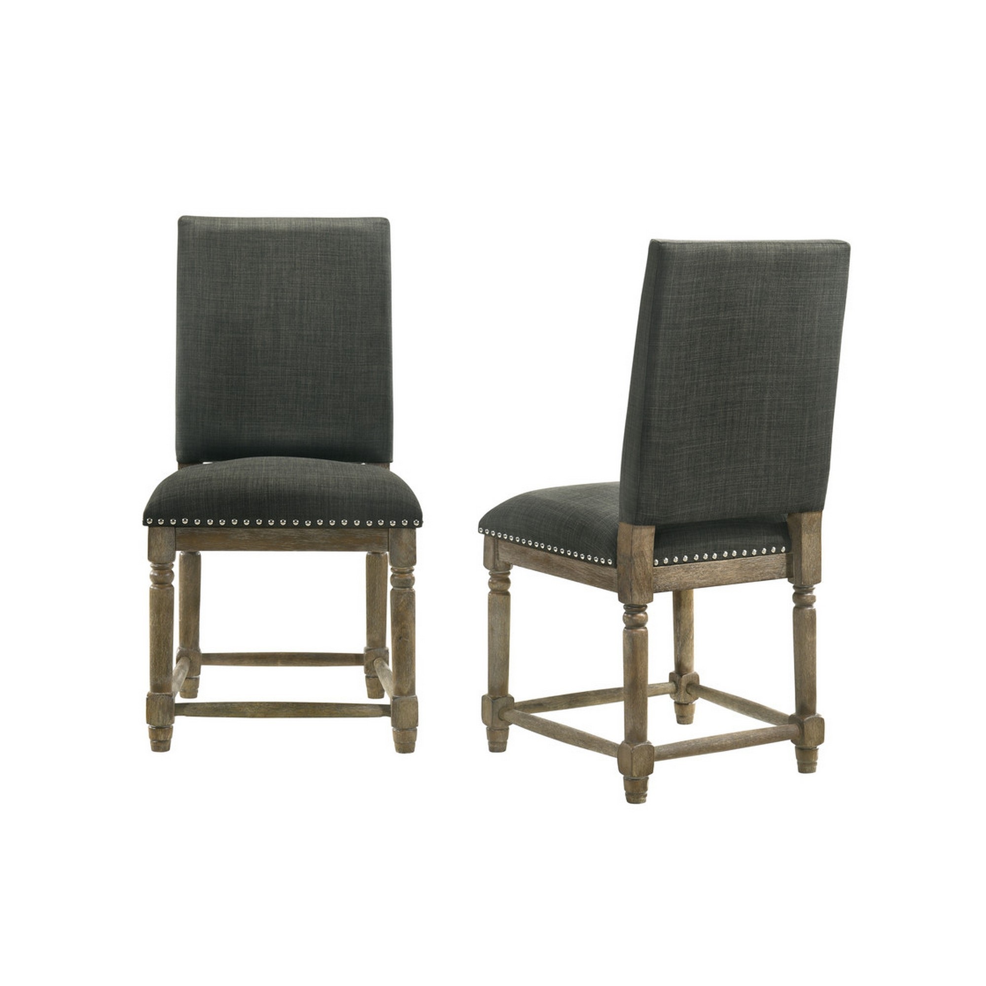 BenJara Eva 19 Inch Dining Chair, Set of 2, Parson Style, Nailhead Trim