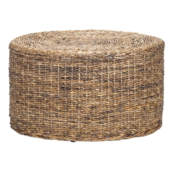 BenJara Farmhouse Style Wood and Rattan Coffee Table in Round Shape, Brown
