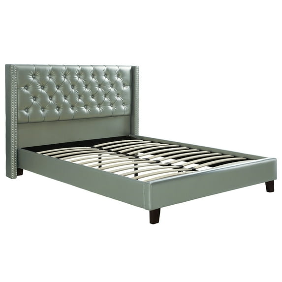 BenJara Faux Leather Upholstered Queen Size Bed Featuring Nail head Trim-Color:Silver