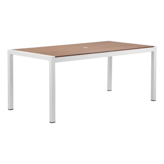 Benjara Fifi 71" Outdoor Dining Table- Brown Polyresin Top- White Metal Frame