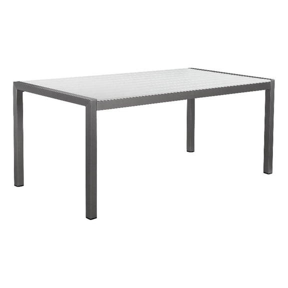 Benjara Fifi 71" Outdoor Dining Table- White Polyresin Top- Gray Aluminum Frame