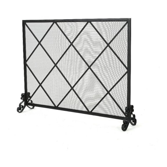Benjara Fireplace Screen- Classic Diamond Shape with Mesh- 41x32 Black Finish