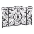 thumbnail image 1 of Benjara Fireplace Screen- Scrollwork Mesh Design- Iron w Black- Silver Finish, 1 of 9