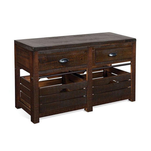 Flint Sofa Table- 2 Drawers- Crates- Dark Brown Mahogany Wood- 50 Inch