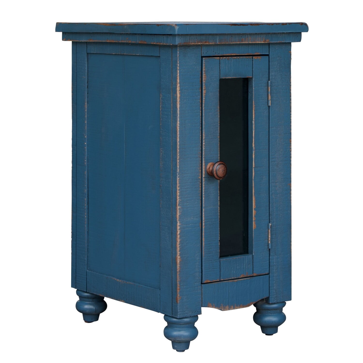 Genie 26 Inch Chairside Table - 1 Door - Turned Legs - Dark Blue Pine ...
