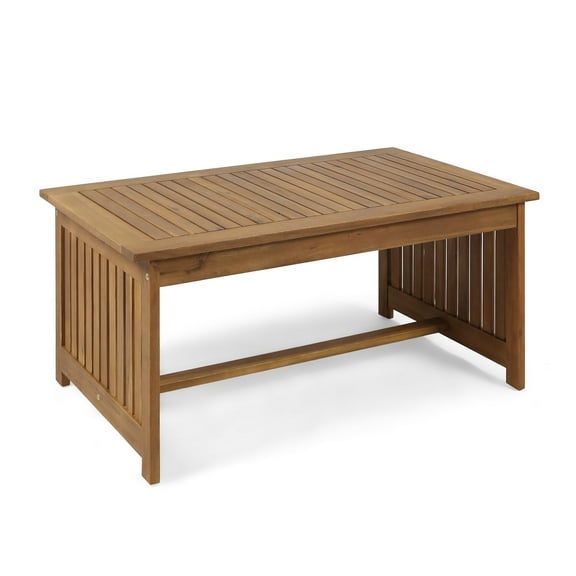 Benjara Gerry Outdoor Coffee Table- 40" Rectangular Slat Brown Acacia Wood