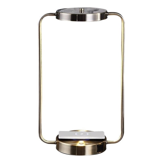 Benjara Gizo 21" Table Lamp- LED Light- Wireless Charging- Metal Base- Brass