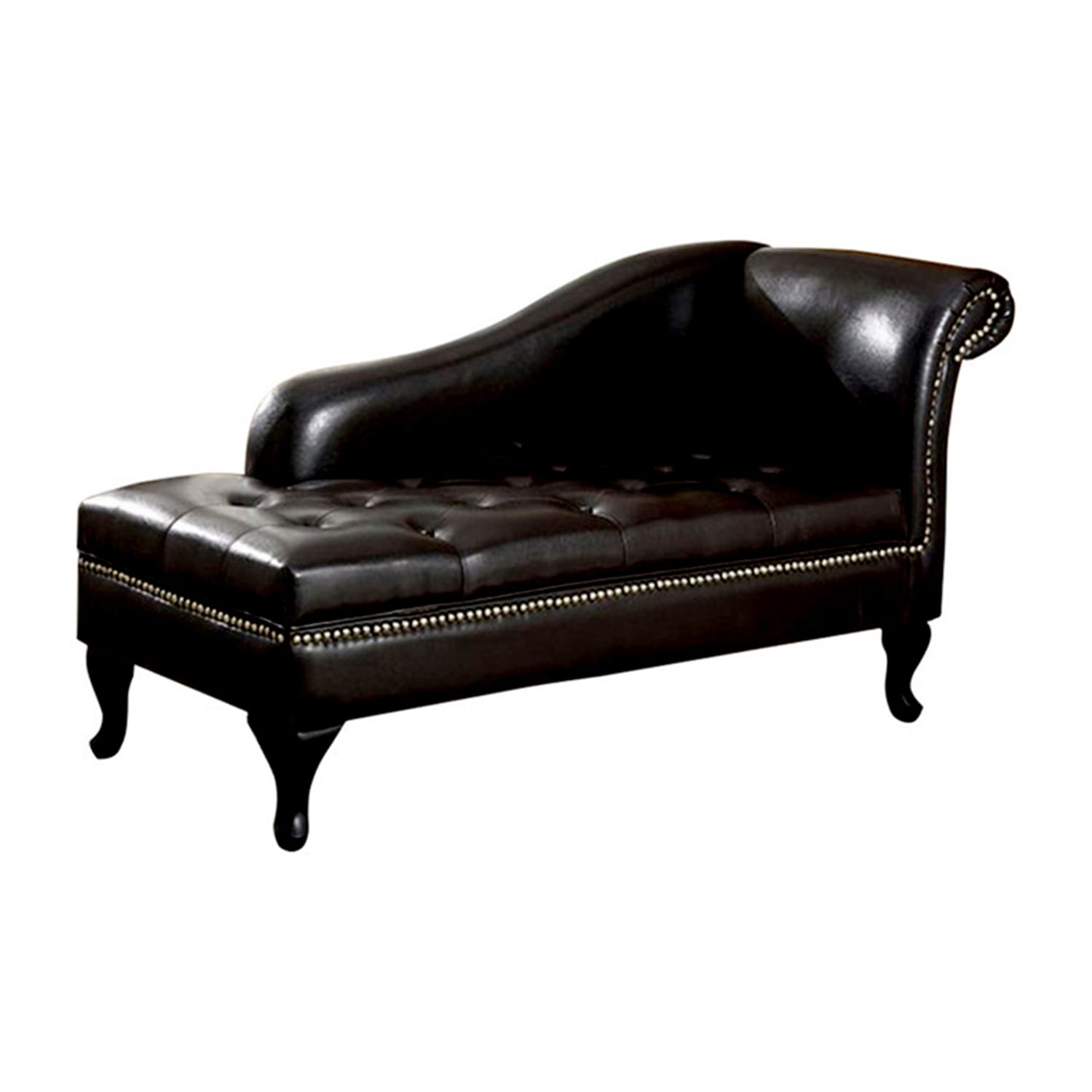 Glorious Contemporary Leatherette Storage Chaise, Black