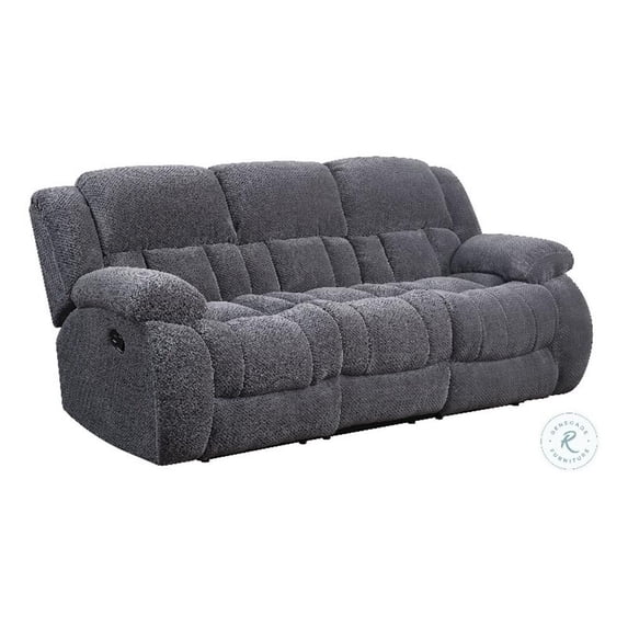 Jak 99 Inch Sofa, Power Recliner, Padded Backrest, Charcoal Gray Fabric