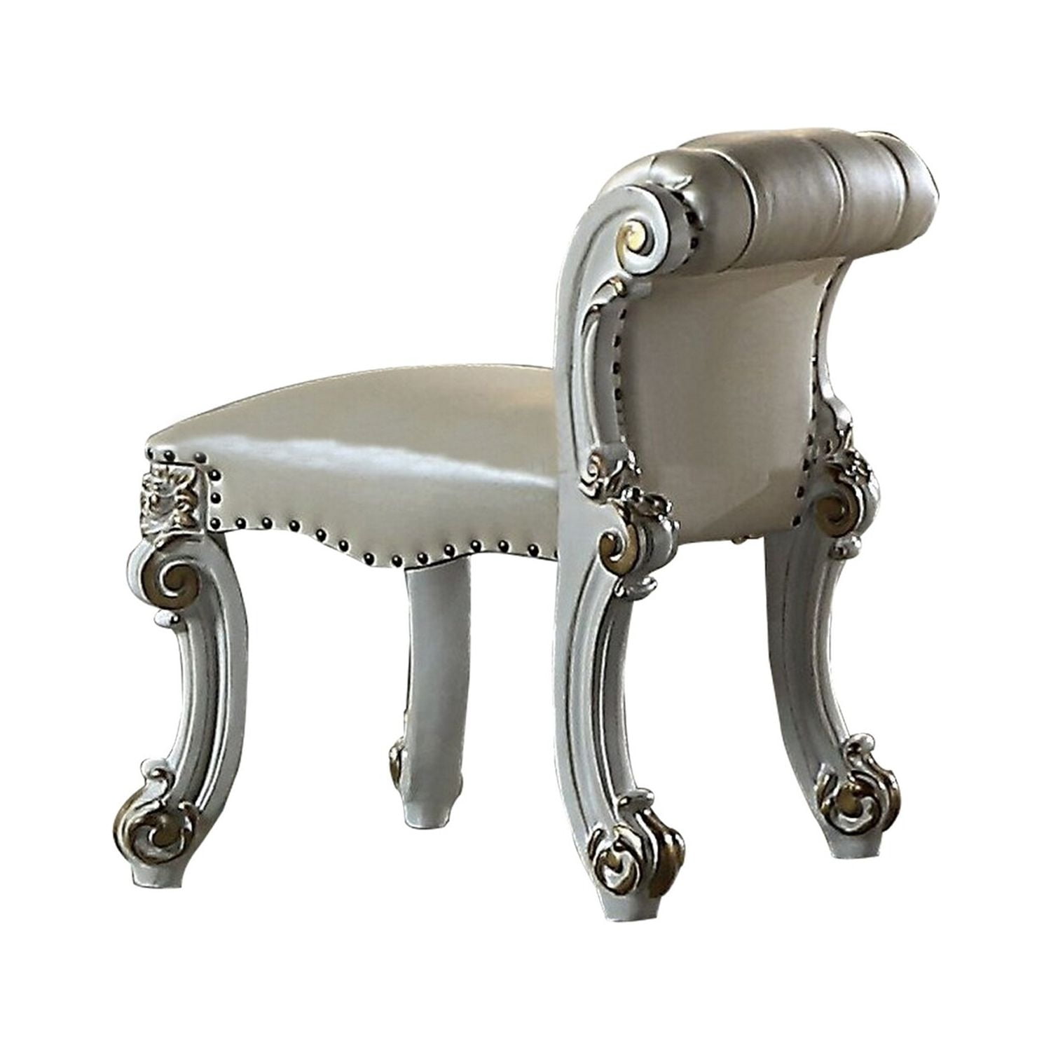 Benjara Jess 25 Inch Vanity Chair, Vegan Faux Leather, Rolled Back