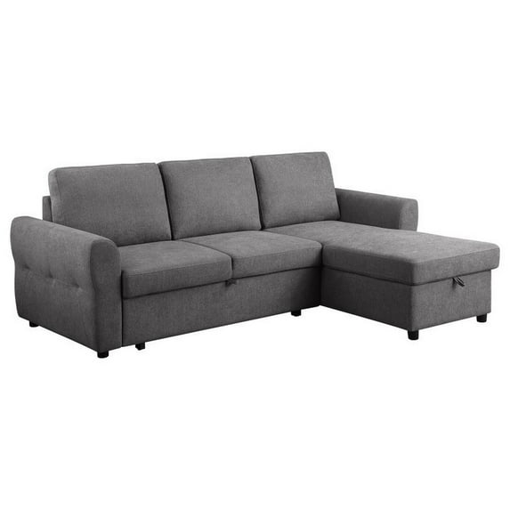 Benjara Kavu 95 Inch Sectional Sofa, L Shape Cushioned Seat, Chaise Lounger, Gray-Color:Gray,Material:Polyester