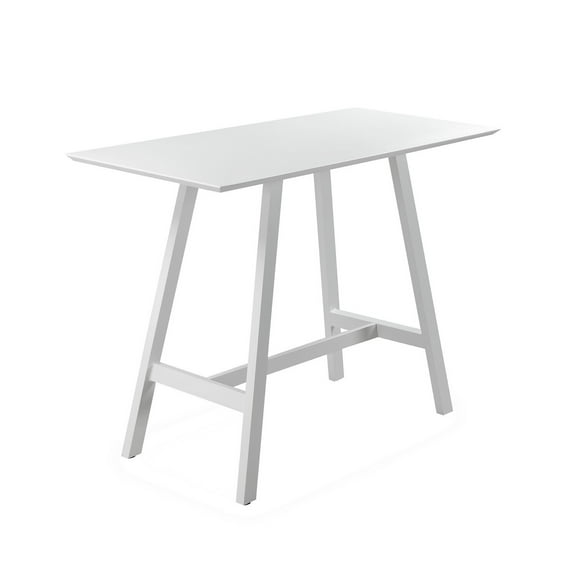 Keli 43 Inch Bar Table, Classic White Aluminum Frame, Rectanglular Top- Saltoro Sherpi