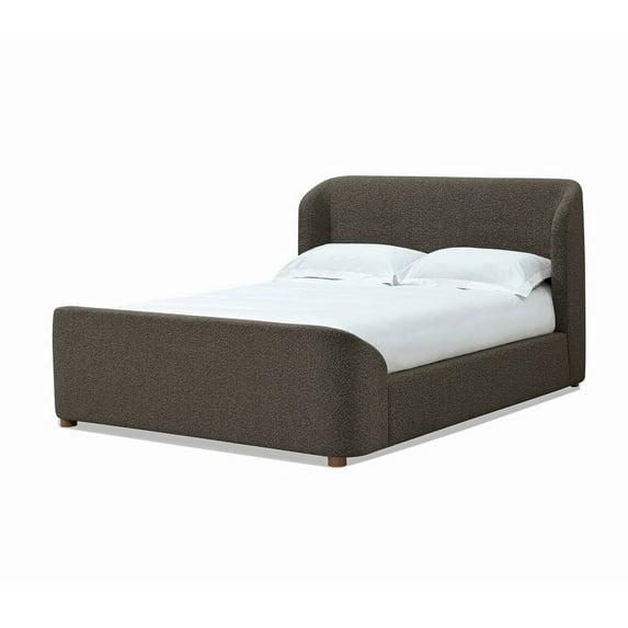 BenJara Keni Full Size Platform Bed, Soft Brown Boucle Upholstery, Curved Design