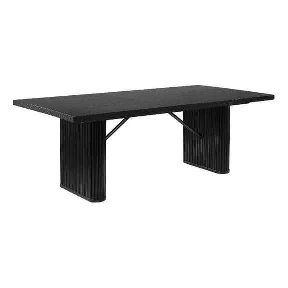 Benjara Kinza 84" Dining Table- Modern Tambour Design Base- Fluted Bars- Black