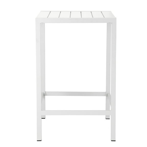 Benjara Kylo 43 Inch Outdoor Bar Table, Crisp White Aluminum Metal Frame, Small