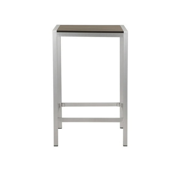 Benjara Kylo 43 Inch Outdoor Bar Table, White and Brown Aluminum Frame, Small