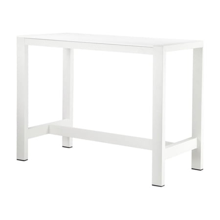 Benjara Kylo 59 Inch Outdoor Bar Height Table, White Aluminum Frame, Plank Surface