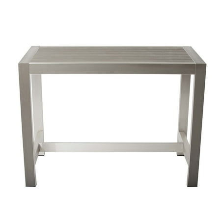 BenJara Kylo 59 Inch Outdoor Bar Table, Gray Aluminum Frame, Plank Surface, Large