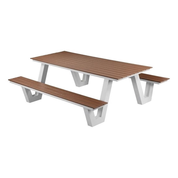 Benjara Limo 86" Picnic Table- Rich Brown Polyresin Slats- Aluminum Frame