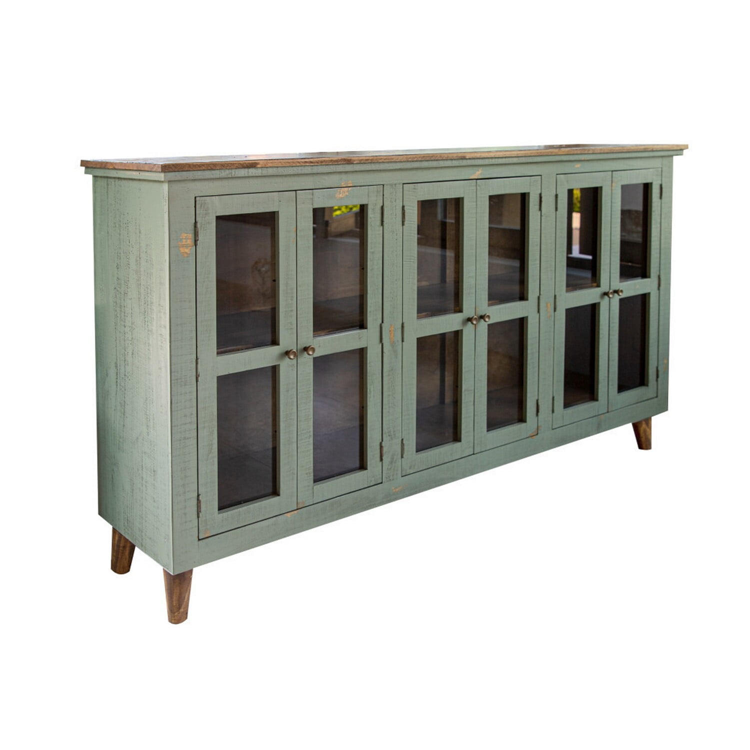 BenJara Lina 72 Inch Sideboard Buffet Cabinet, 3 Glass Doors, Sage ...