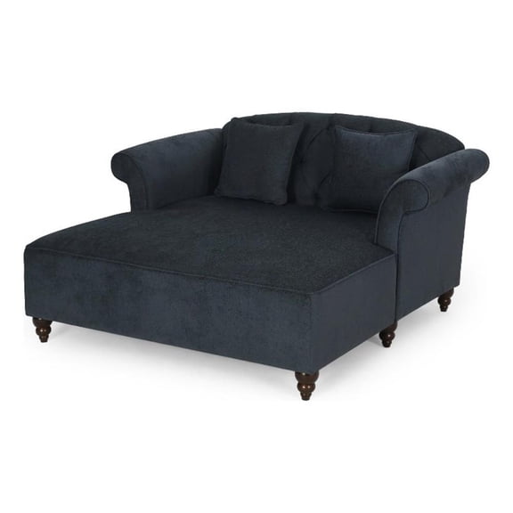 Benjara Loveseat Chaise Lounger- 2 Pillows- 63" Wood Frame- Charcoal Gray