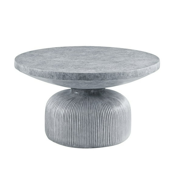 Lylie 30 Inch Coffee Table, Round Naturalistic Design, Gray Durable Cement